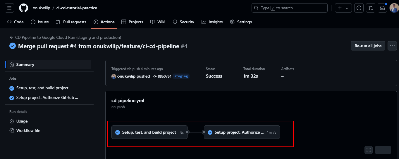 Continuous Delivery workflow Jobs from merge to staging (feature to staging)