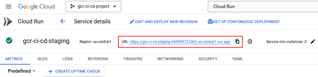 Google Cloud Run service URL for the staging environment