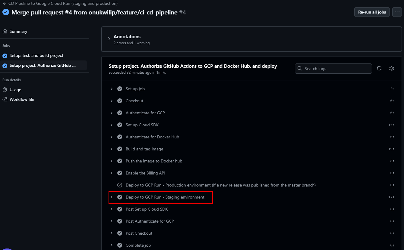 Continuous Delivery workflow steps from merge to staging (feature to staging)