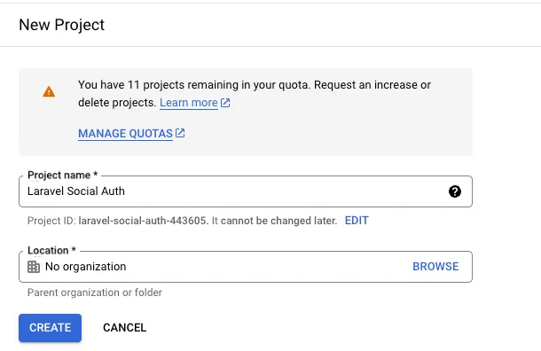 Laravel auth create project