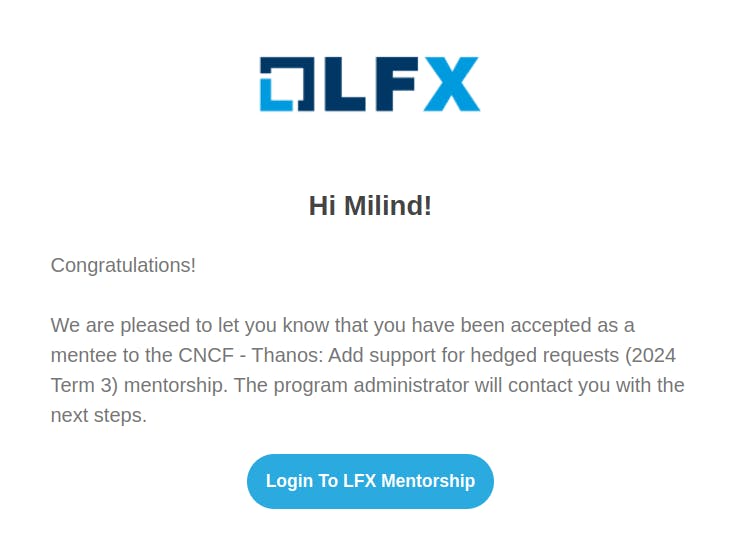 Selection email from LFX