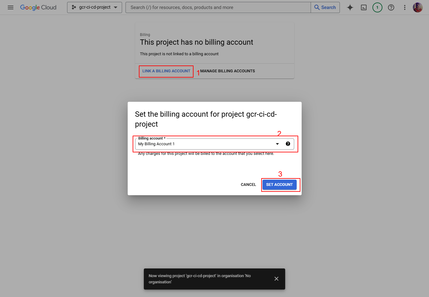 Link Google Cloud billing account to project