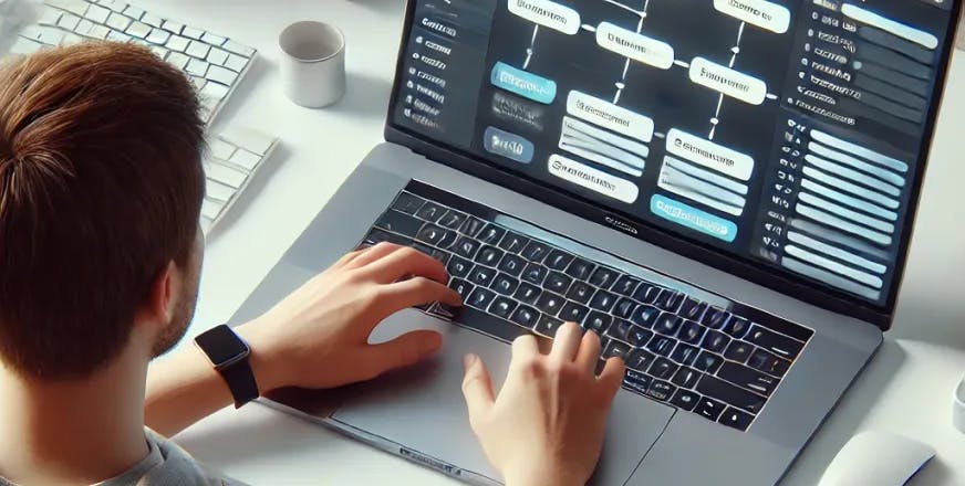 Person writing in a laptop creating a workflow