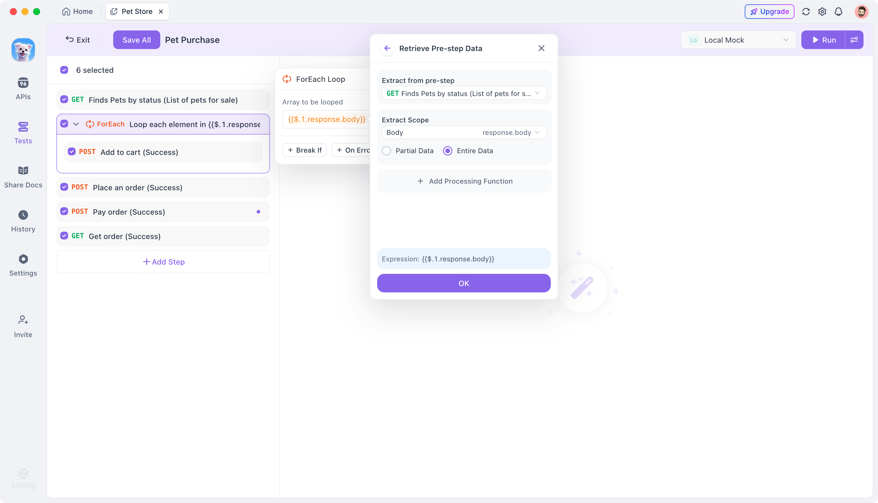 Apidog ForEach loop for API integration testing