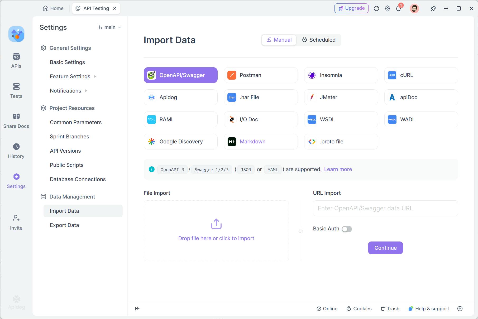 importing API specifications into Apidog