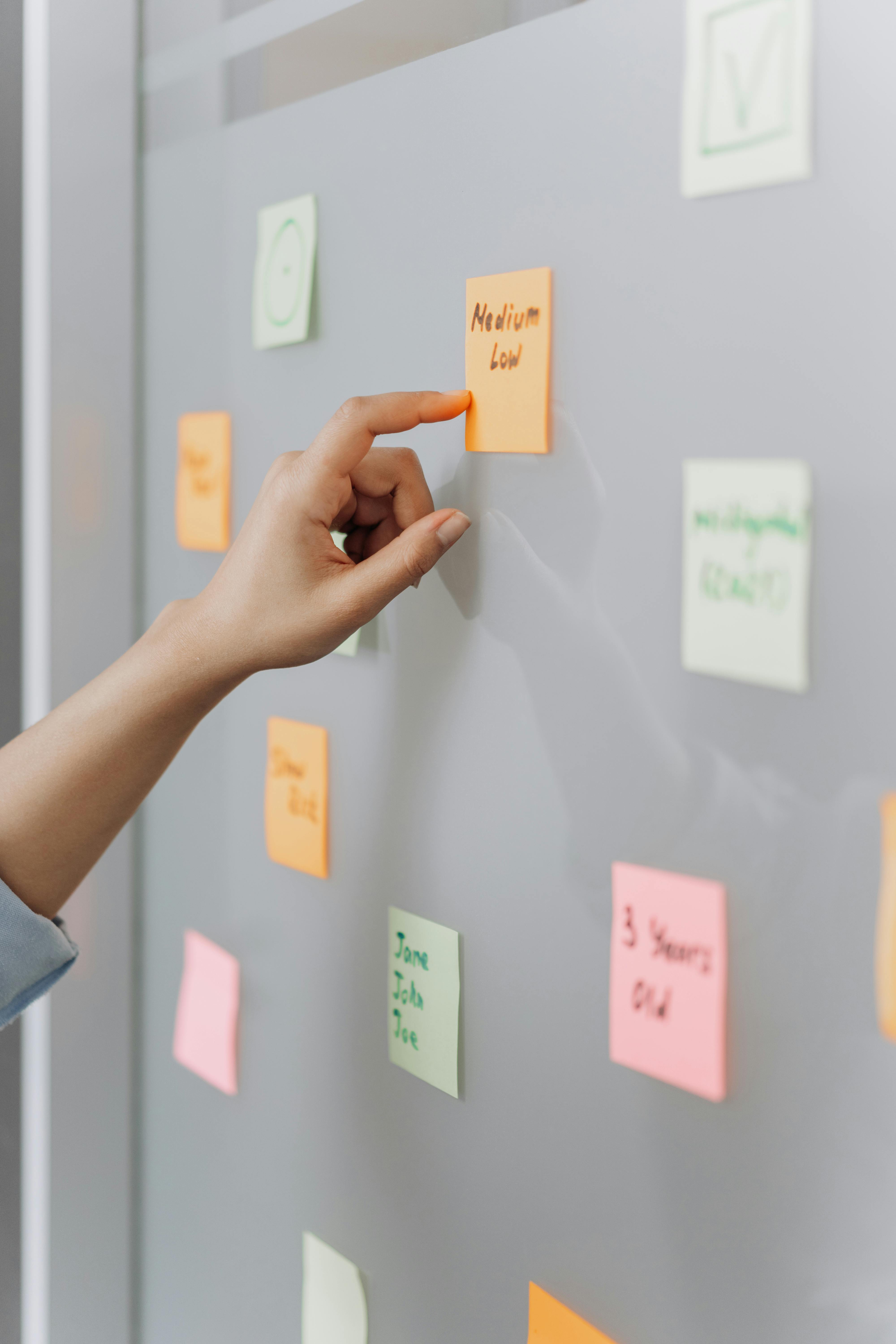 Photo by Mikhail Nilov: https://www.pexels.com/photo/a-hand-pointing-the-sticky-note-on-the-wall-6592358/