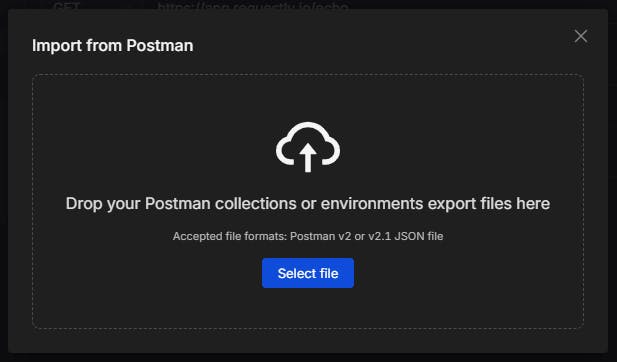 drop files to import postman collections