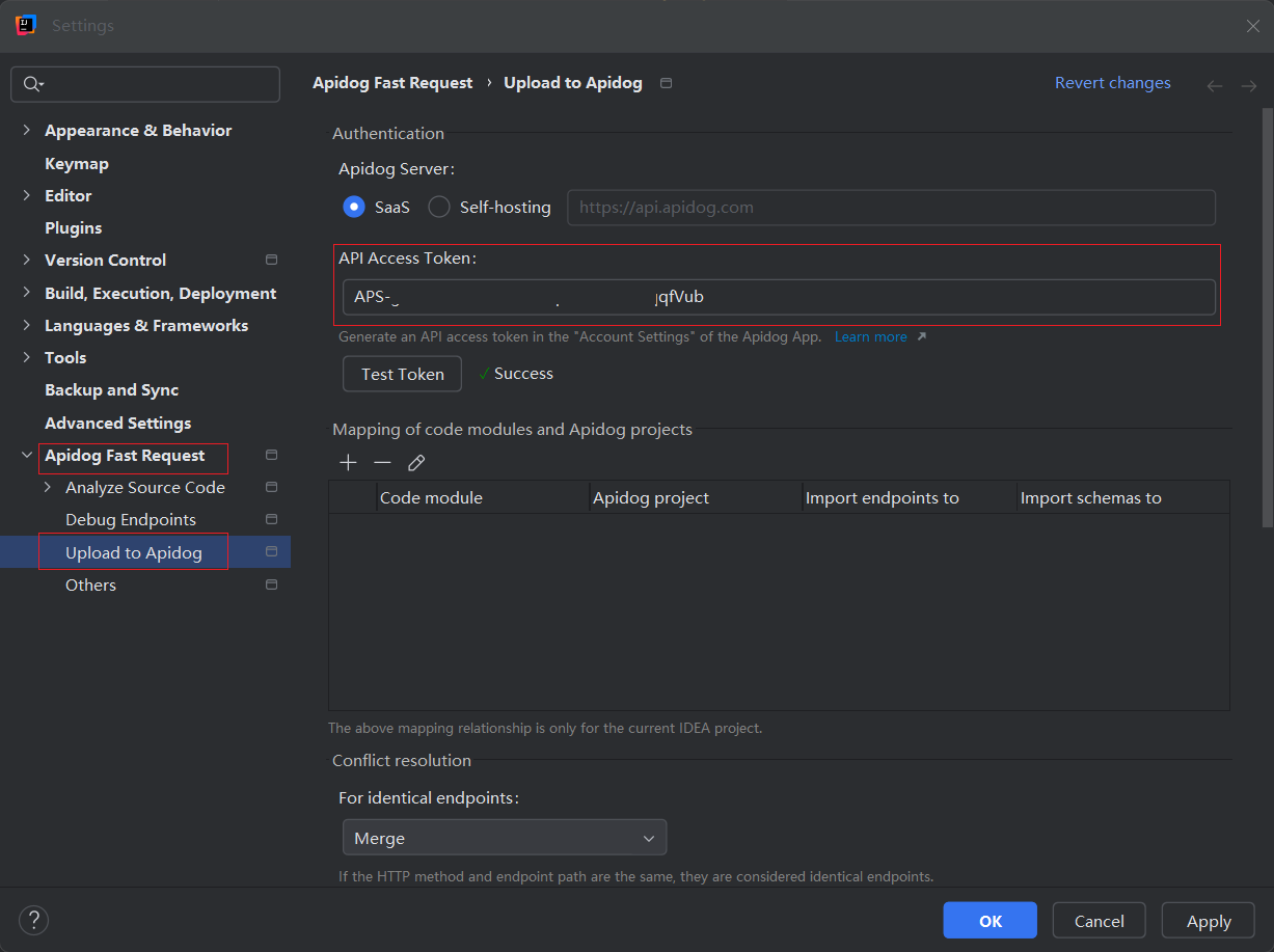 Configure API access token at IDEA