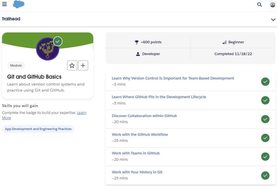 Git and GitHub Basics Training Module on Trailhead