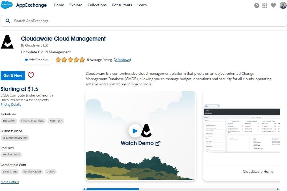 Cloudaware Cloud Management on AppExchange