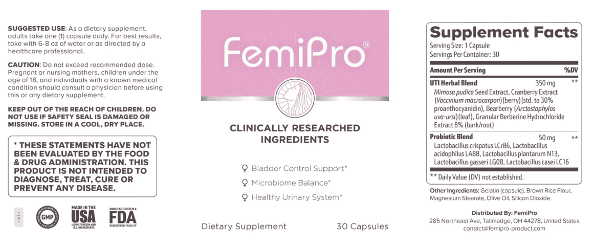 FemiPro Ingredient list sticker