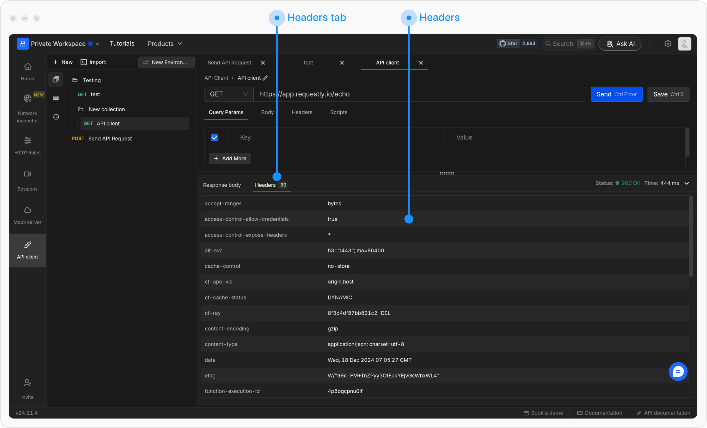 Response Headers - Send API Request