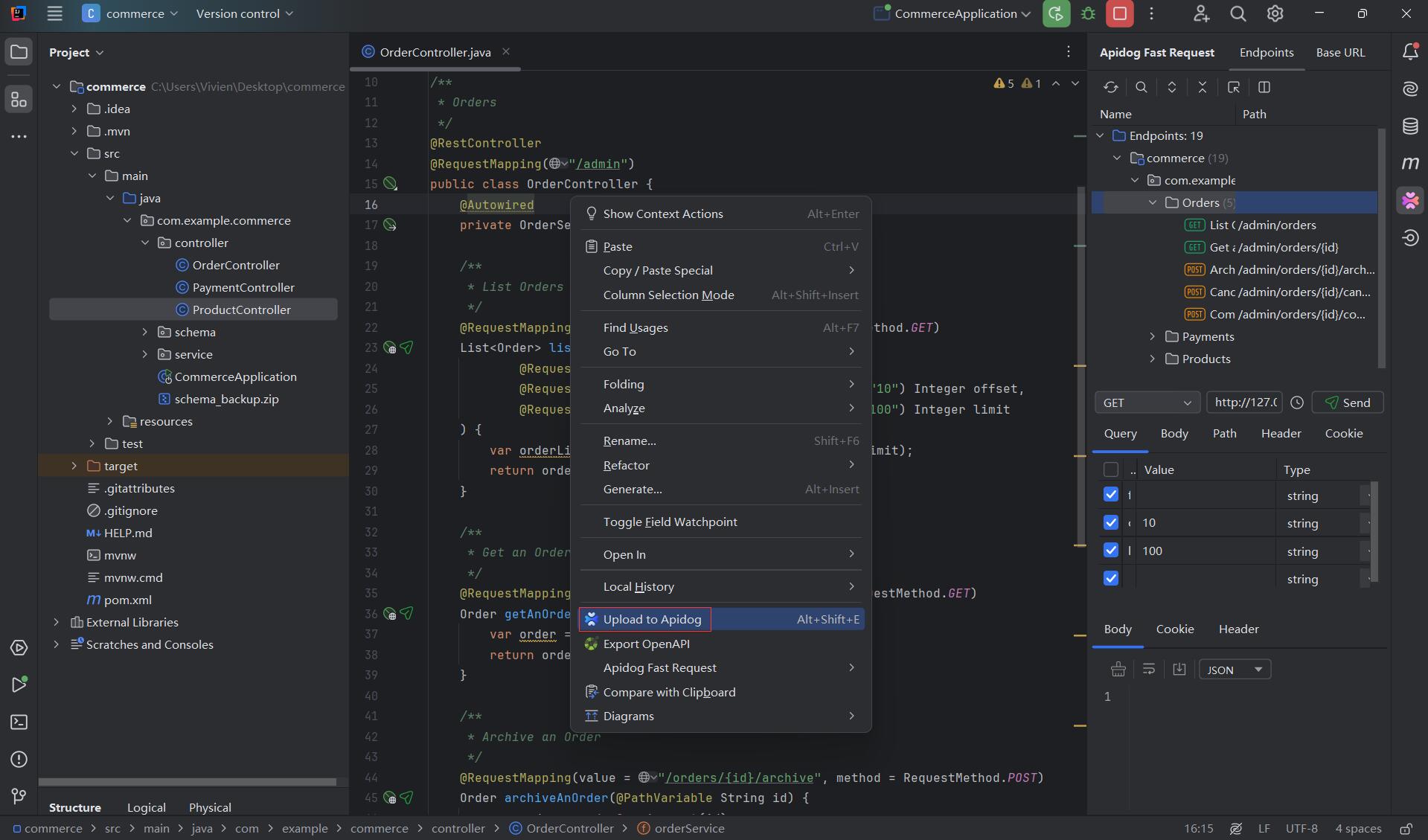 Upload API specifications at Jetbrains IDEA to Apidog