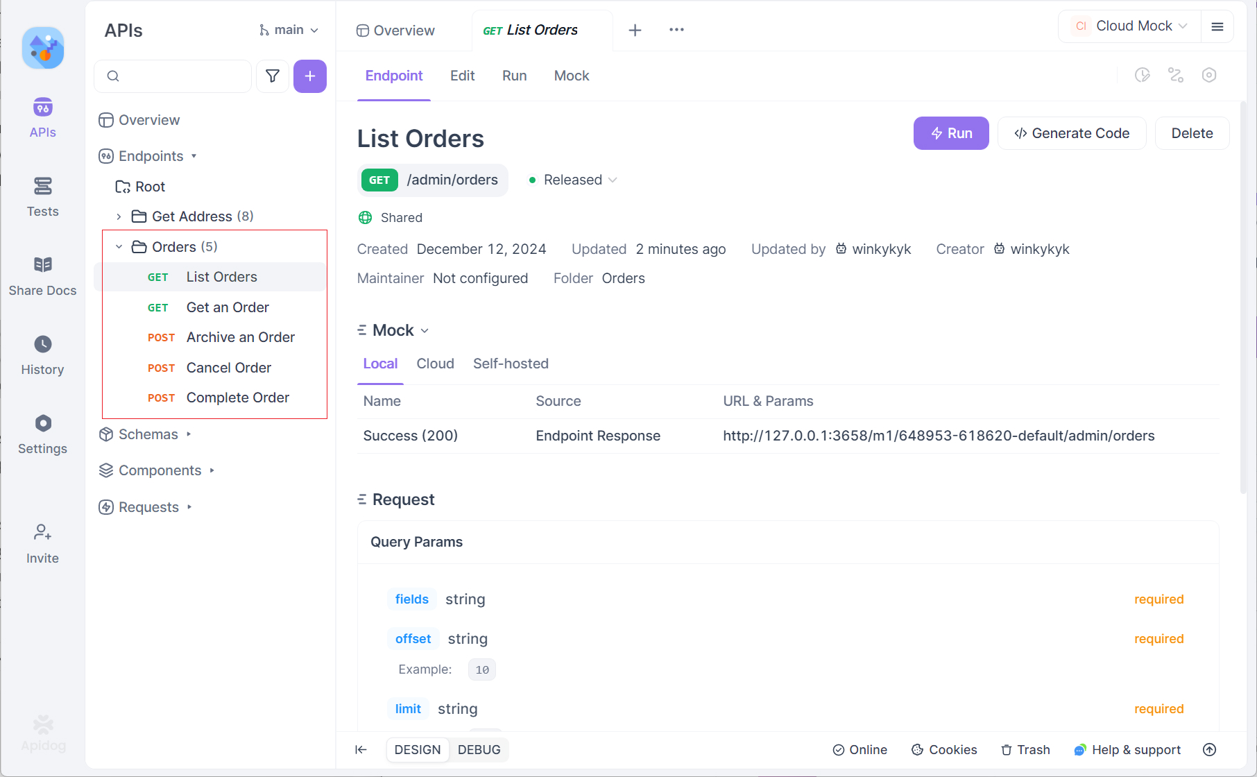 Endpoints uploaded to Apidog