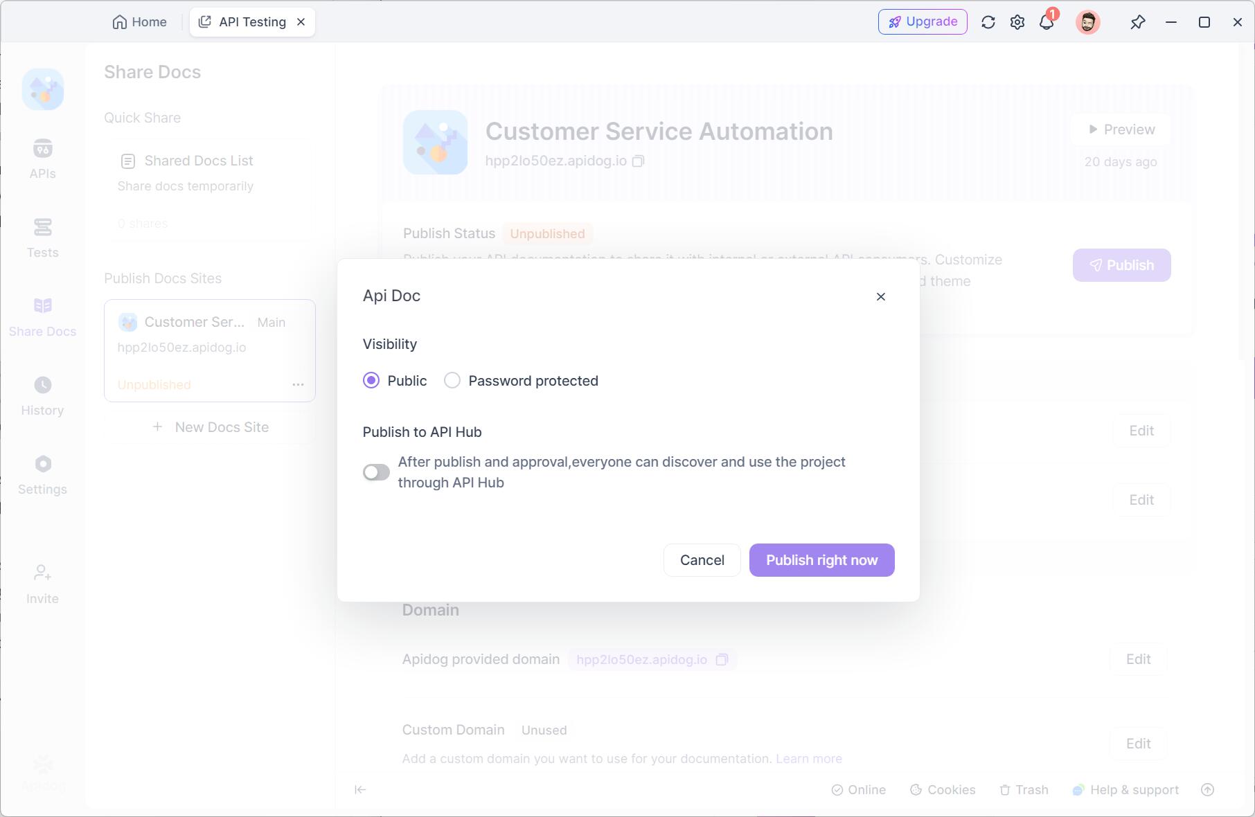 Publish API documentation using Apdiog