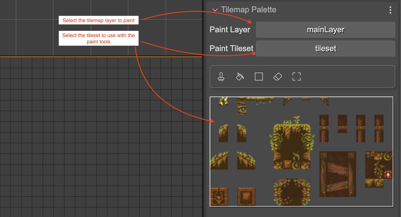 Select tileset and layer to paint