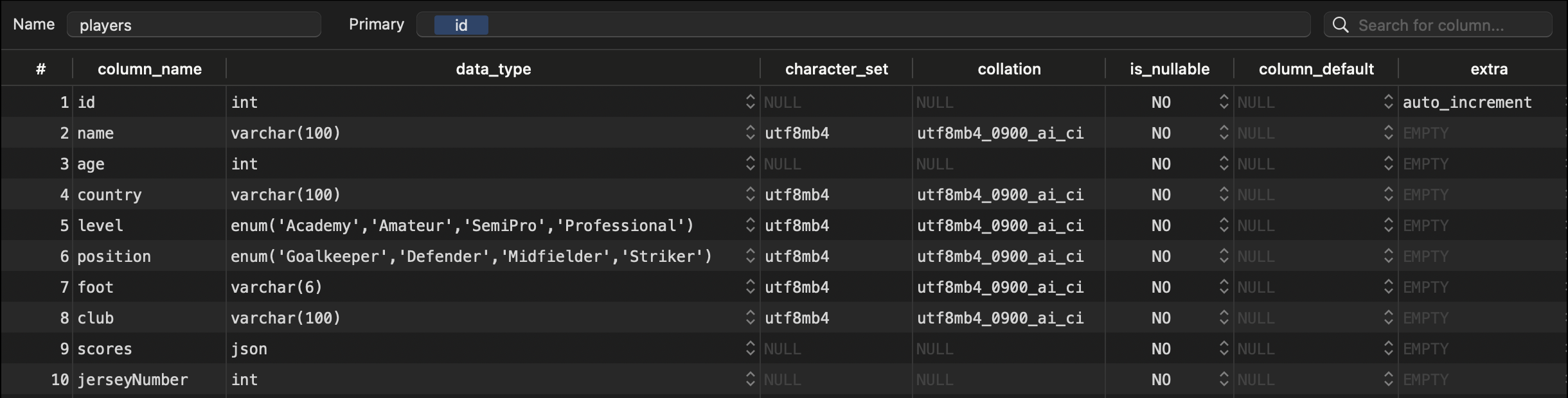 database metadata