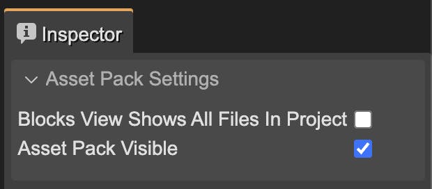 Asset pack visible