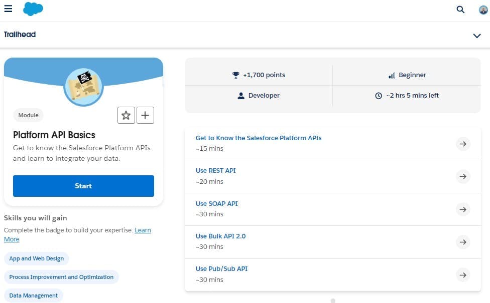 Platform API Basics Module on Salesforce Trailhead