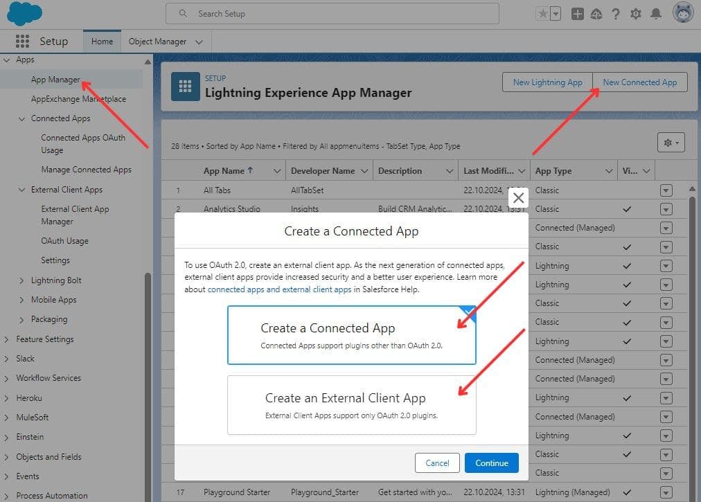 Creating a Connected App in Lightning Experience App Manager in Setup