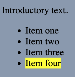 Only the last list item is now highlighted