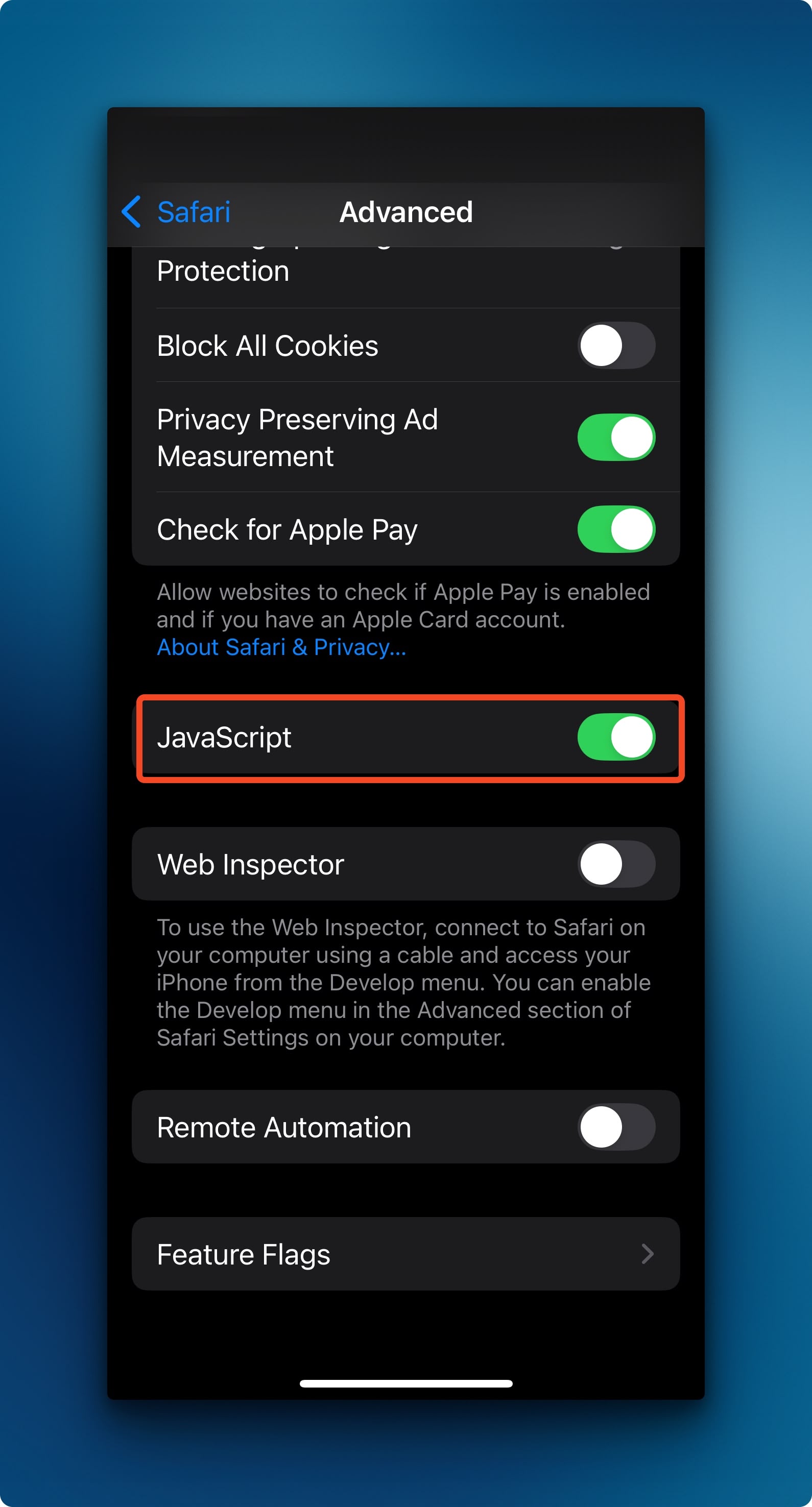 Toggling iOS Safari JavaScript