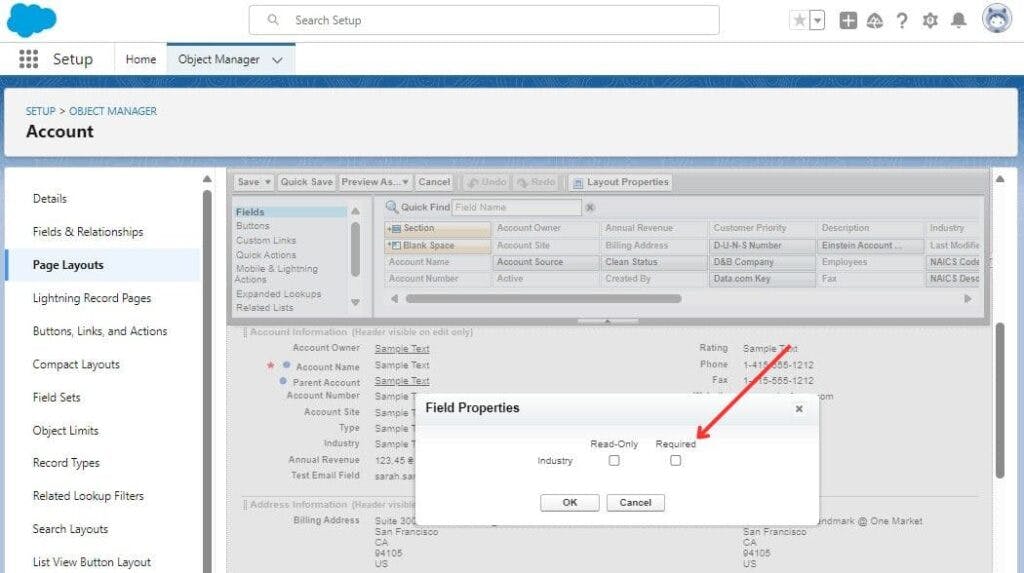 Required Checkbox in Field Settings on Page Layout in Setup