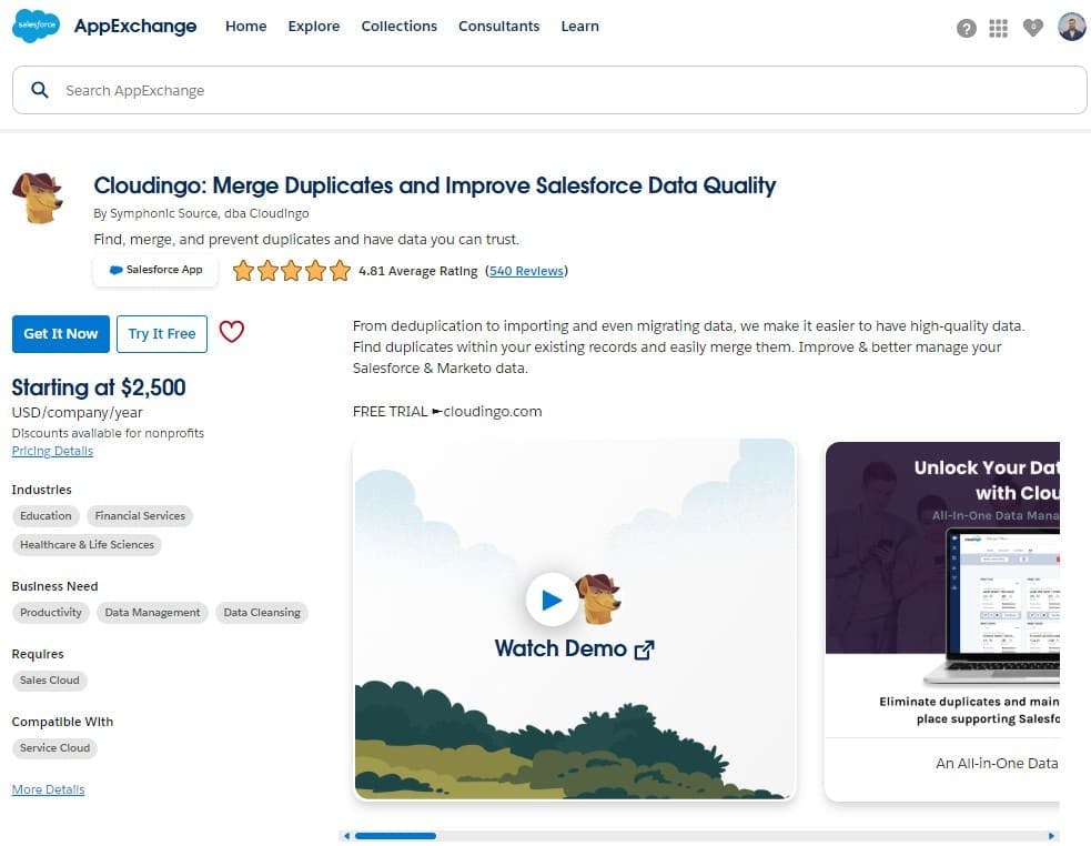 Cloudingo Merge Duplicates and Improve Salesforce Data Quality on AppExchange