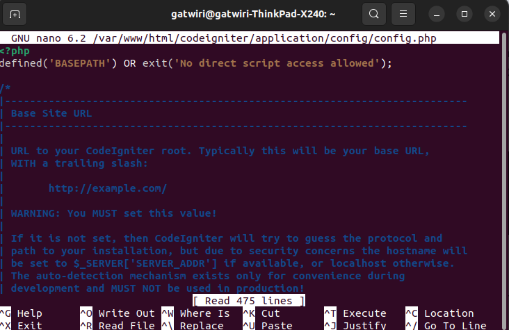 Config.php terminal image.