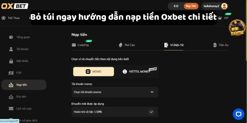 Chia sẻ ngay thao tác nạp tiền chuẩn xác vào cổng game Oxbet