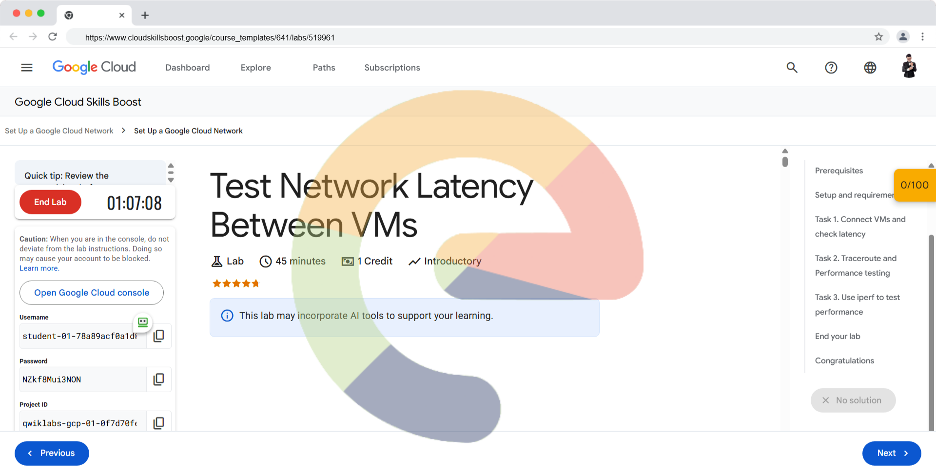Test Network Latency Between VMs - GSP161