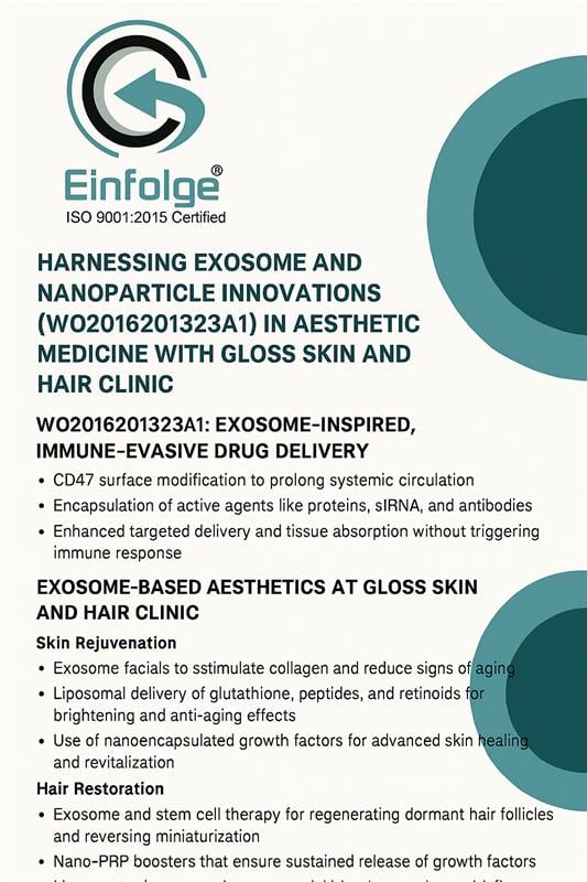 Einfolge Technologies Insight: Harnessing Exosome and Nanoparticle Innovations (WO2016201323A1) in Aesthetic Medicine with Gloss Skin and Hair Clinic