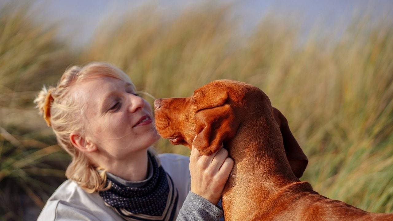 köpeği ile bir kadın