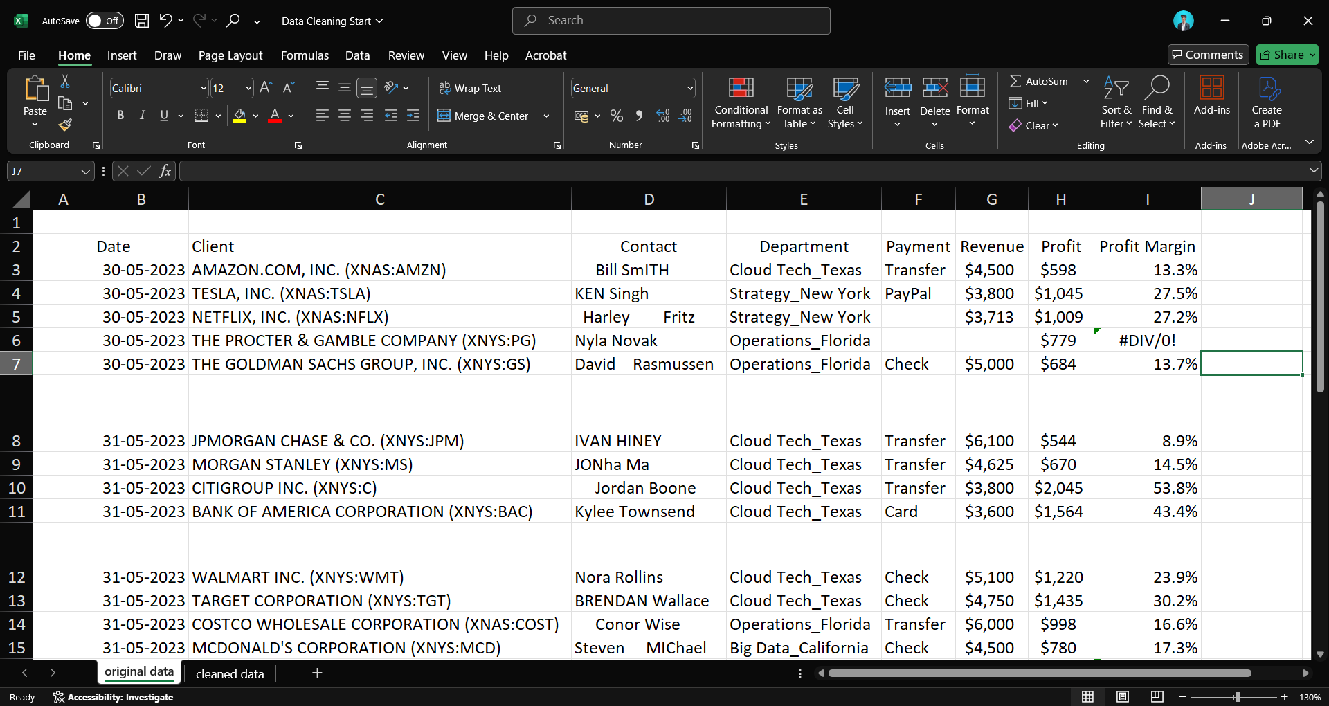 Client transacton raw data