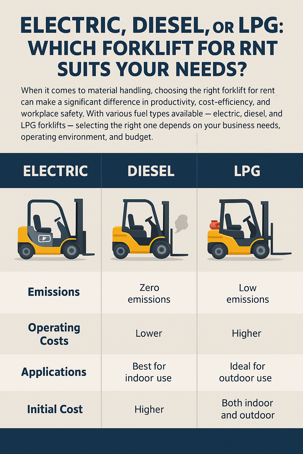 Electric, Diesel, or LPG: Which Forklift for Rent Suits Your Needs?