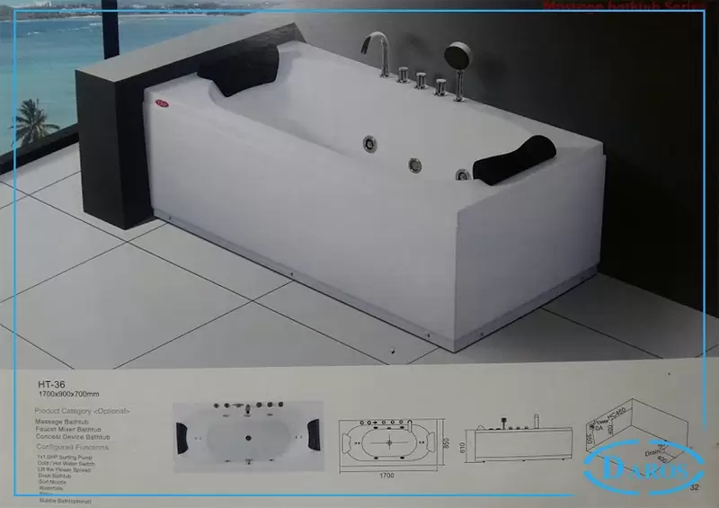 Bồn tắm massage Daros HT-36 – Sự kết hợp hoàn hảo giữa tiện nghi và thẩm mỹ