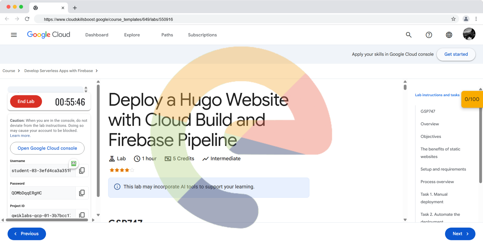 Deploy a Hugo Website with Cloud Build and Firebase Pipeline - GSP747