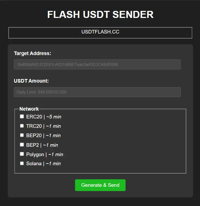 Flash USDT: A copy of real USDT with transferability and splitting features.