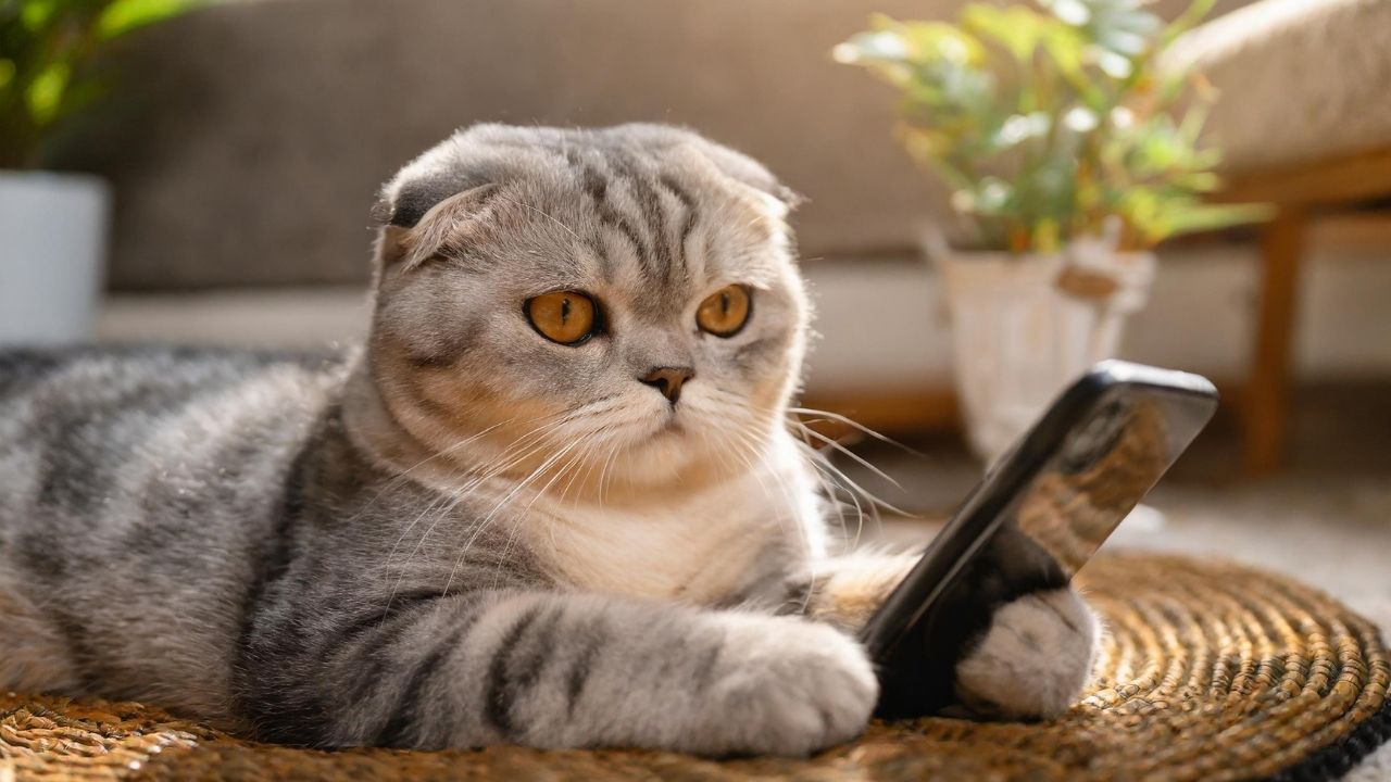 kedi telefonda