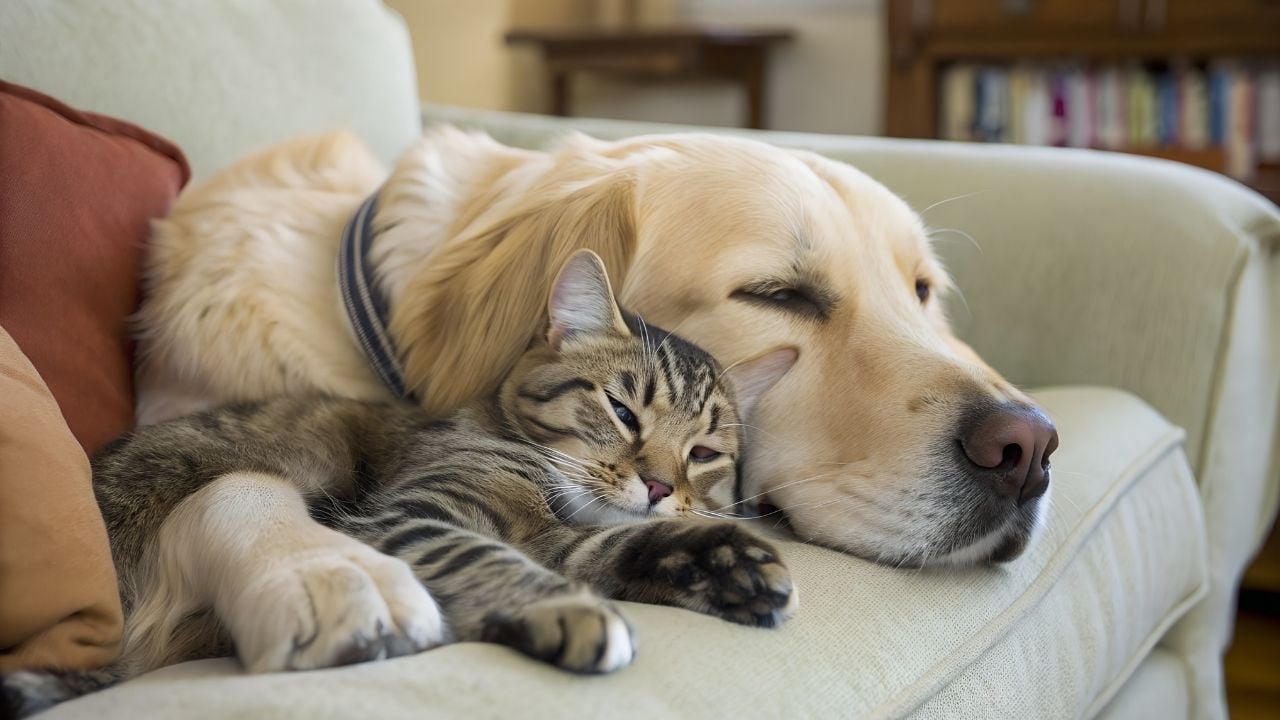 tekir kedi ve golden köpek