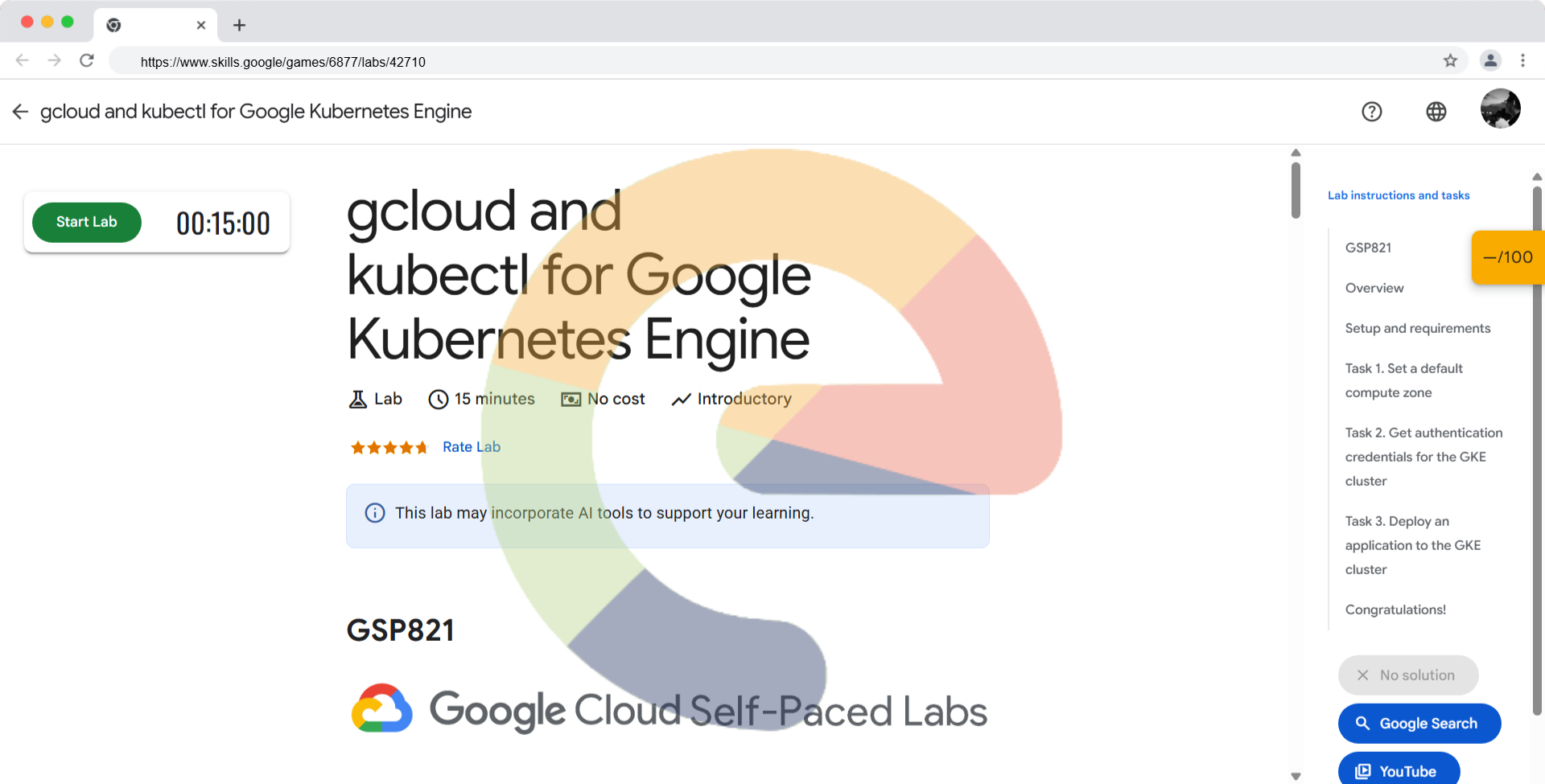 gcloud and kubectl for Google Kubernetes Engine - GSP821