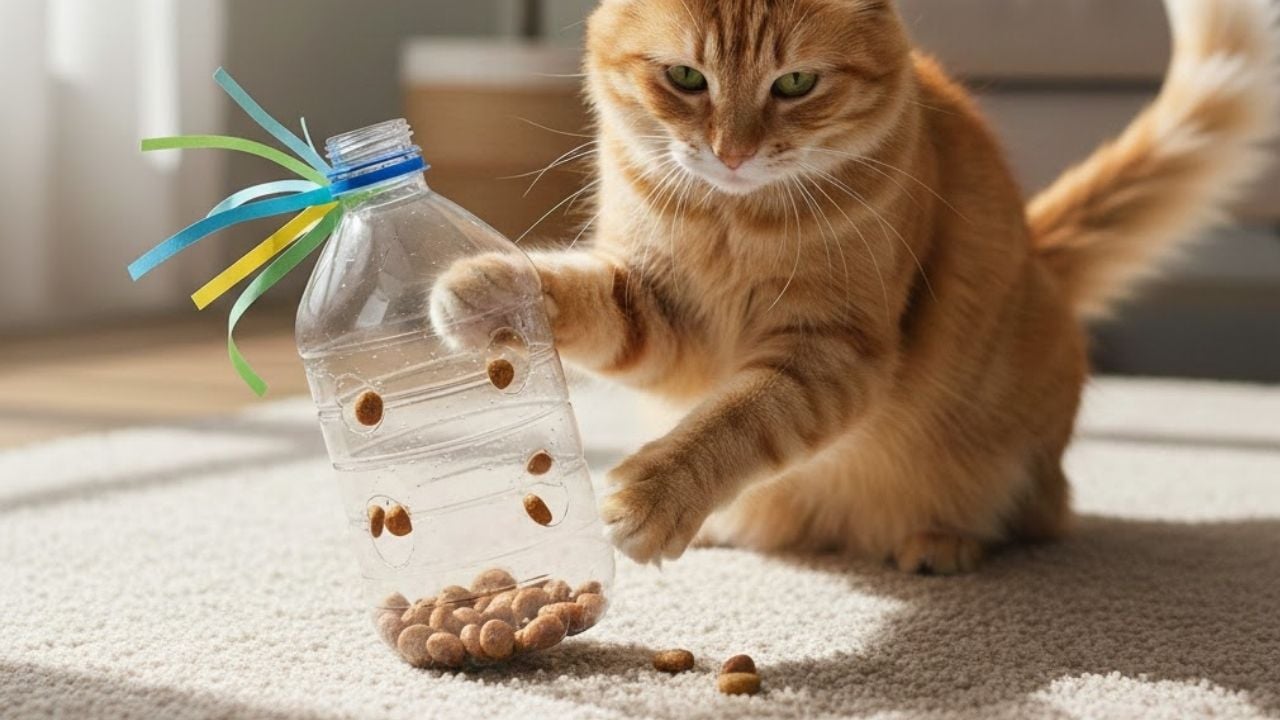 şişeden el yapımı kedi oyuncağı