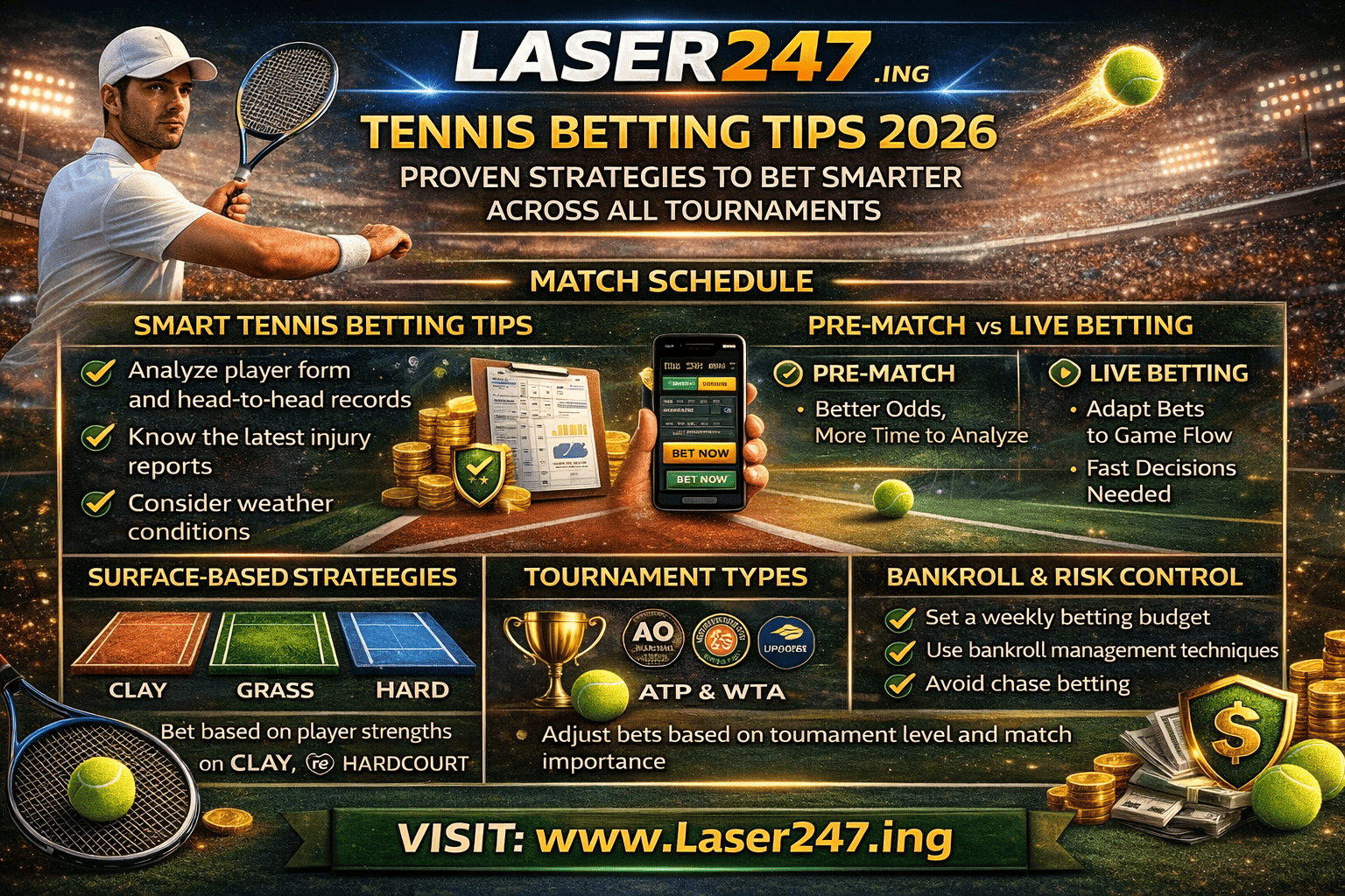 Laser247 Tennis Betting Tips 2026: Proven Strategies to Bet Smarter Across All Tournaments