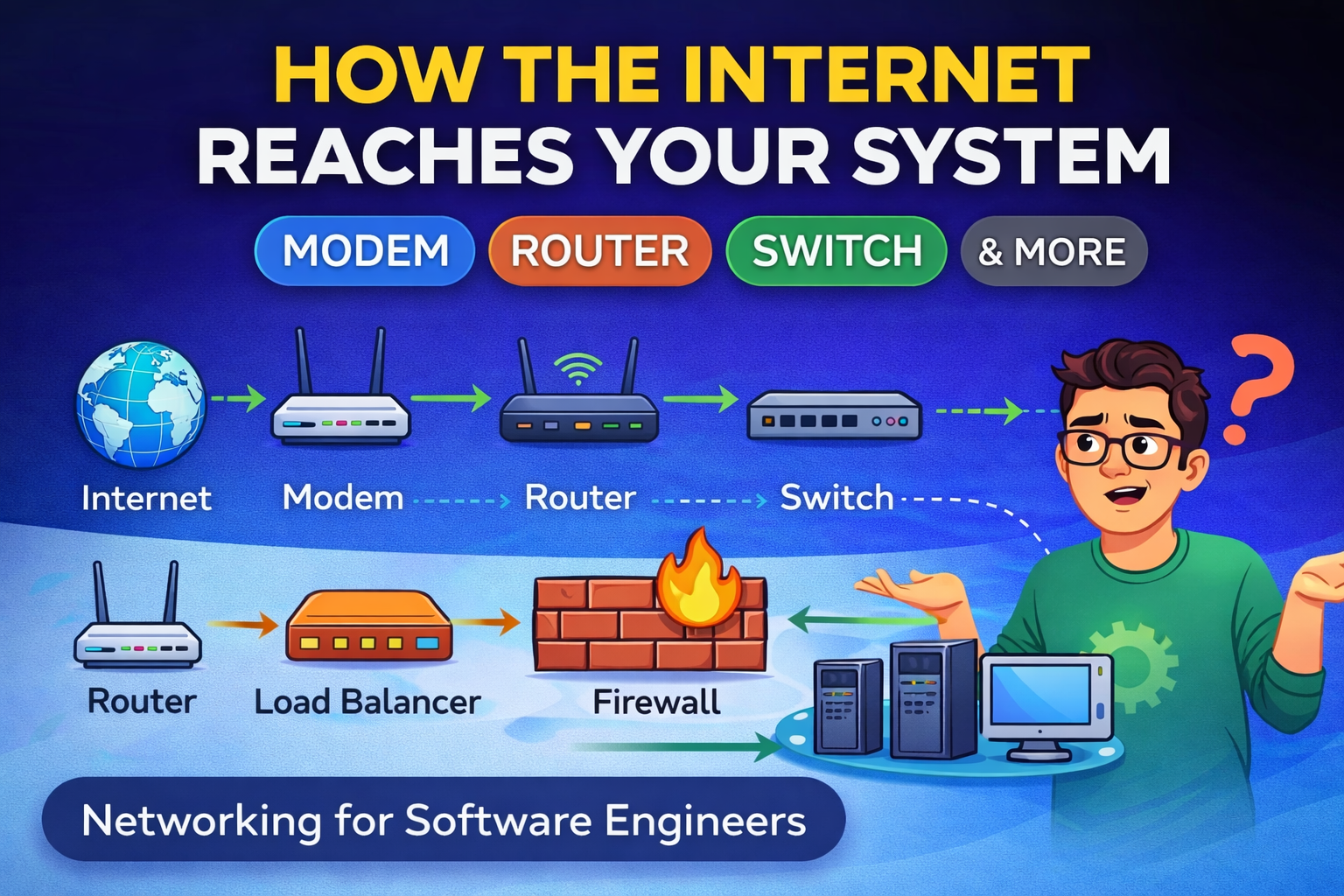 Modem Router Explained How the Internet Reaches Your System: Modem, Router, Switch, Firewall ...
