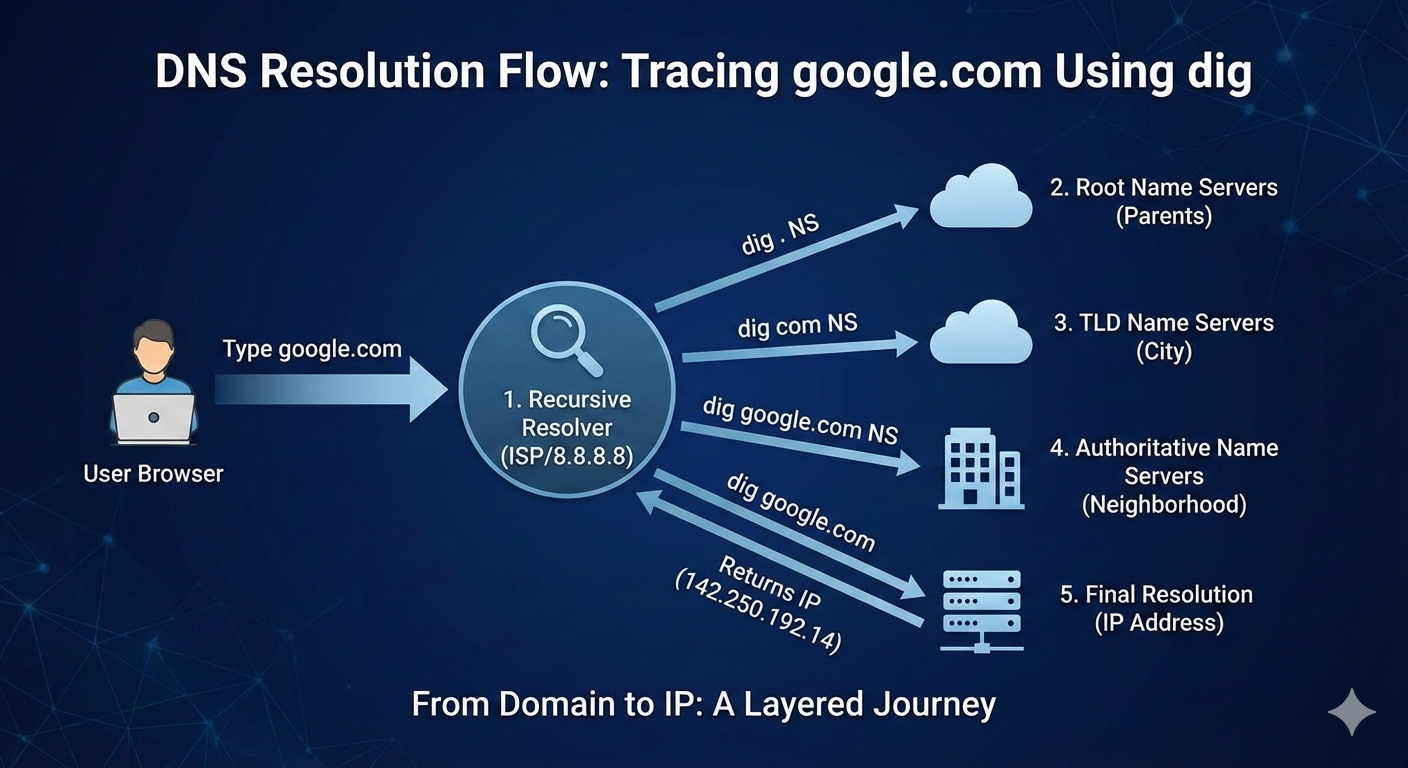 How DNS Really Works: Tracing google.com Using dig