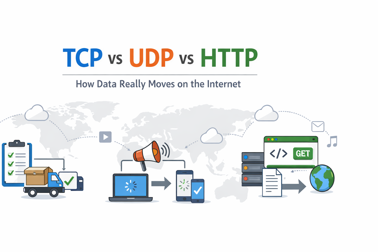 TCP, UDP, and HTTP — How the Internet Actually Sends Data (Without the Confusion)