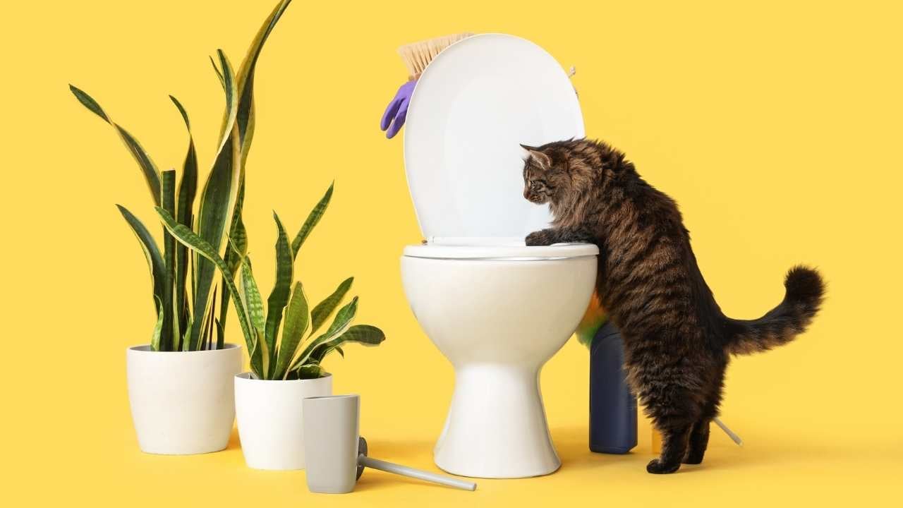 kedi klozetin başında