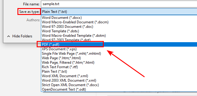 Convert Text to PDF in Microsoft Word