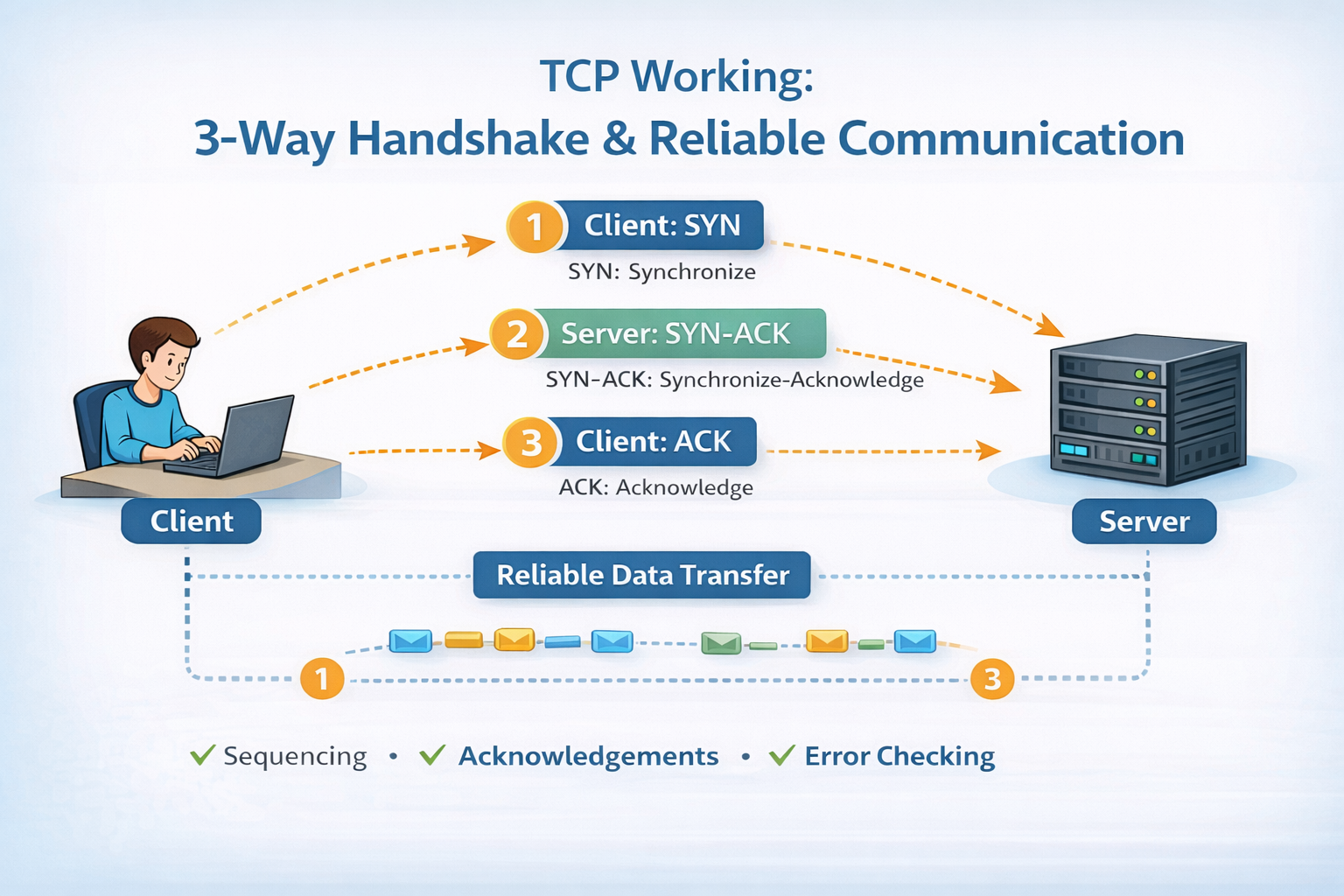 TCP Working: 3-Way Handshake & Reliable Communication