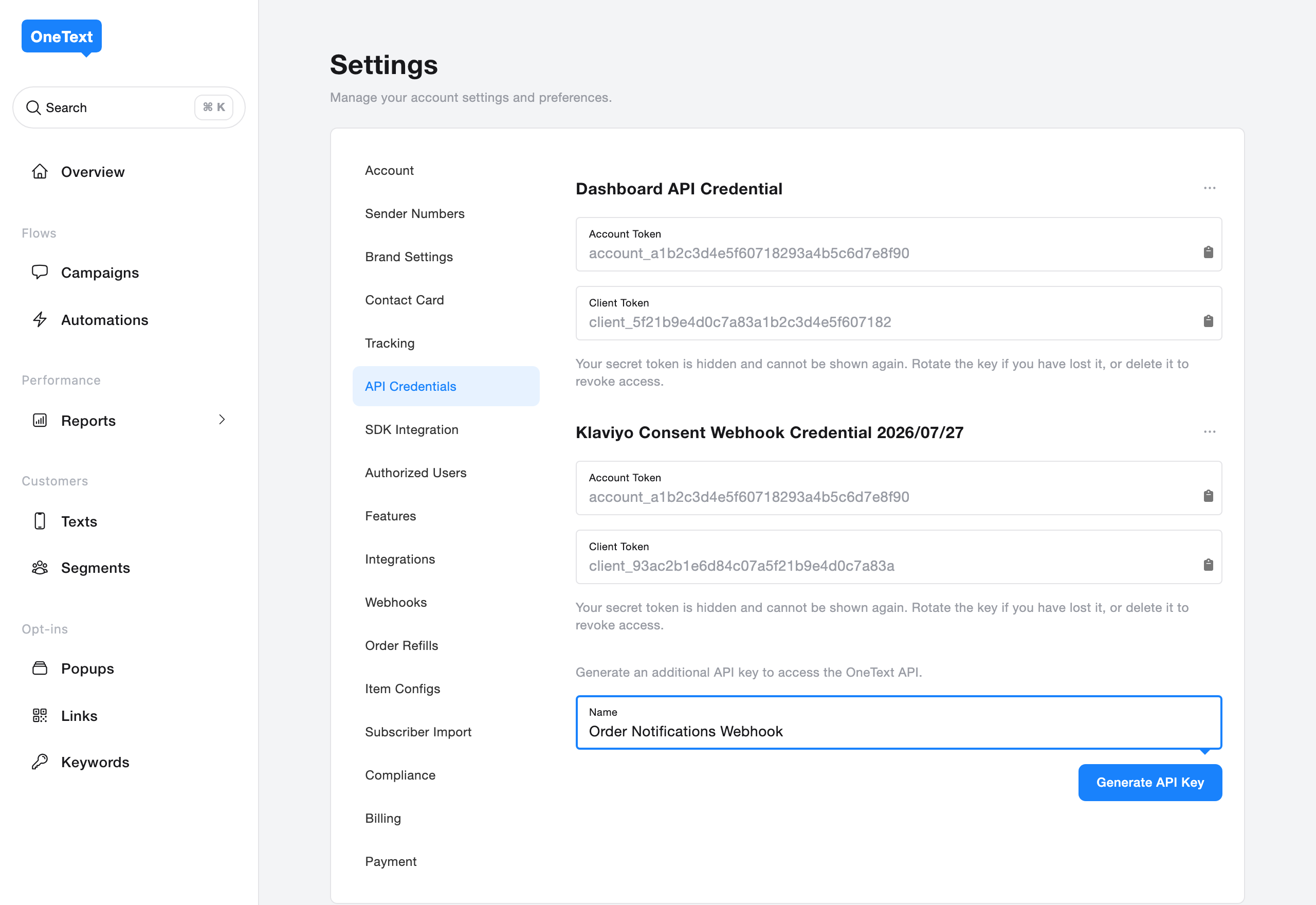 Naming a new API key before generating it